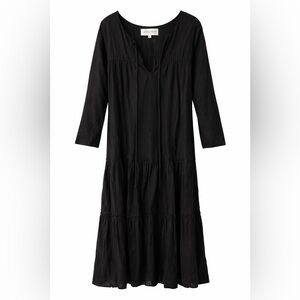 Apiece Apart New York Black Long Sleeve Tiered Midi Dress Size 6 100% cotton